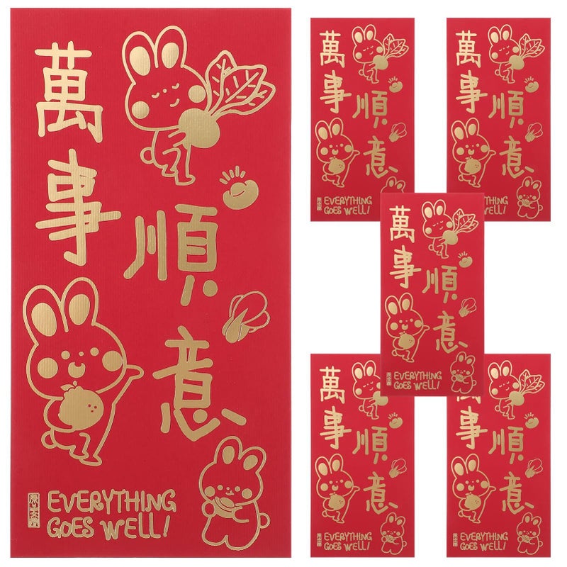 2023 Chinese Red Envelopes 6Pcs Lunar New Year Rabbit Hong Bao for Wedding Spring Festival - Image 2