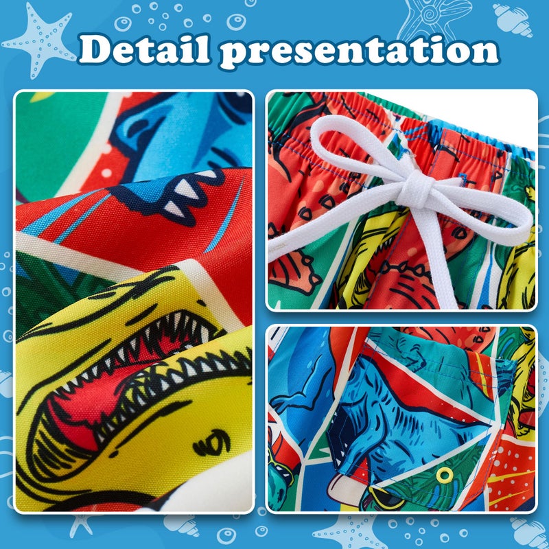UMELOK Boys Swim Trunks Swimsuit Compression Liner Stretch Swim Shorts Boxer Brief 2 in 1 Quick Dry Swimming Trunks Beach Shorts Rainbow Dinosaur 7 - Image 3