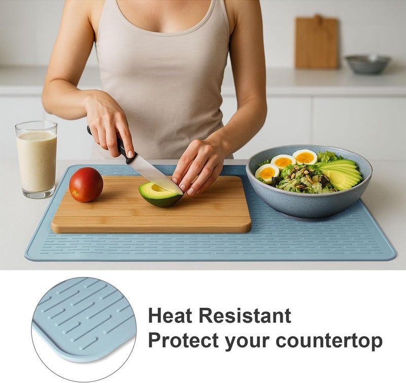 Abalter Stove Top Cover for Electric Stove - Food Grade Ceramic Stove top Cover, Silicone XXL Dish Drying Mat, Glass Cooktop Covers, Flat RV Range top Mats (Blue,28x20) - Image 4