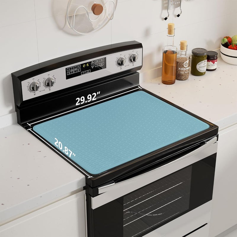 Abalter Stove Top Cover for Electric Stove - Food Grade Ceramic Stove top Cover, Silicone XXL Dish Drying Mat, Glass Cooktop Covers, Flat RV Range top Mats (Blue,28x20) - Image 2