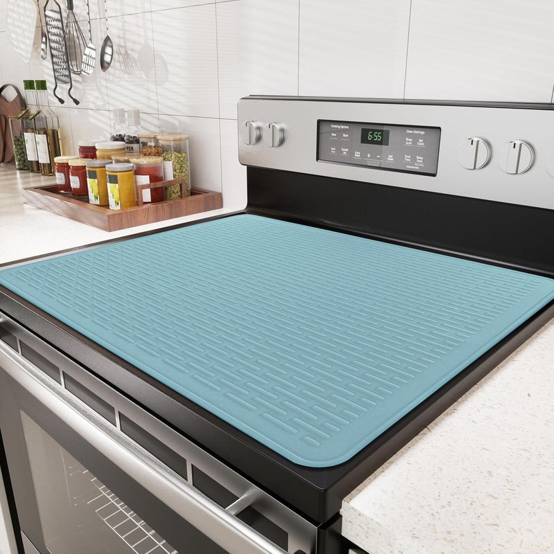 Abalter Stove Top Cover for Electric Stove - Food Grade Ceramic Stove top Cover, Silicone XXL Dish Drying Mat, Glass Cooktop Covers, Flat RV Range top Mats (Blue,28x20) - Image 1