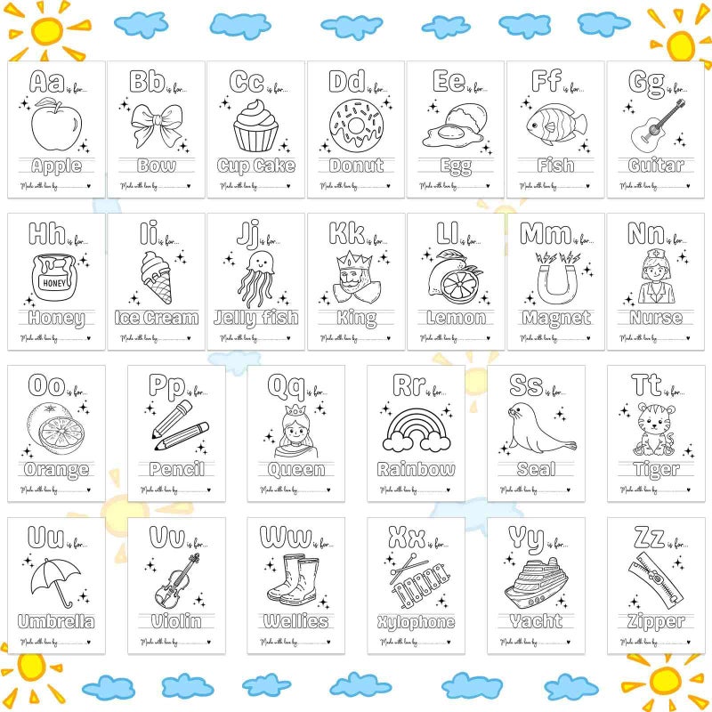 hongpar Baby's First ABC Book Baby Shower Activity Keepsake Game, Boho Sun ABC Coloring Baby Shower Guest Book, Sunshine Baby's First Alphabet Coloring Book, A to Z Coloring Pages - Image 4