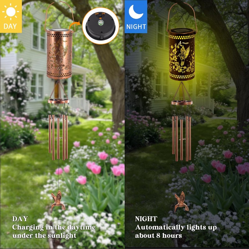 Howarmer Solar Wind Chimes for Outside, 36" Hummingbird Hanging Solar Lantern for Mom, Christmas Windchimes Outdoors Mom Grandma Gifts,Garden Decor led Lights Wind Chime for Patio Yard, for Women Grandma - Image 3