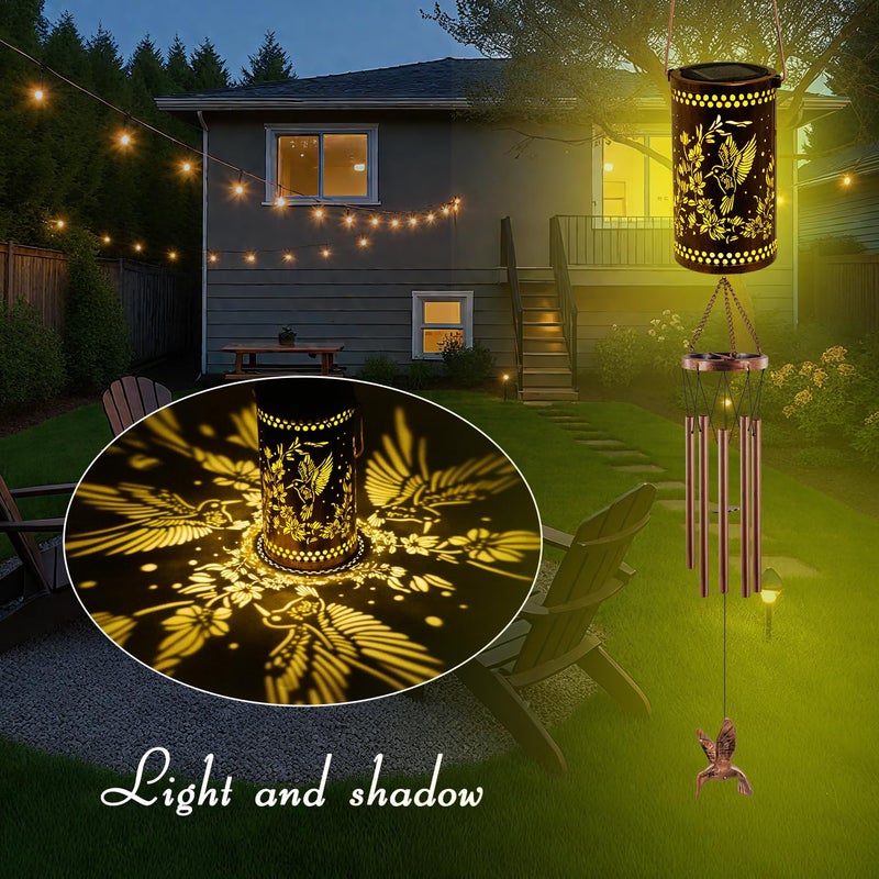 Howarmer Solar Wind Chimes for Outside, 36" Hummingbird Hanging Solar Lantern for Mom, Christmas Windchimes Outdoors Mom Grandma Gifts,Garden Decor led Lights Wind Chime for Patio Yard, for Women Grandma - Image 2