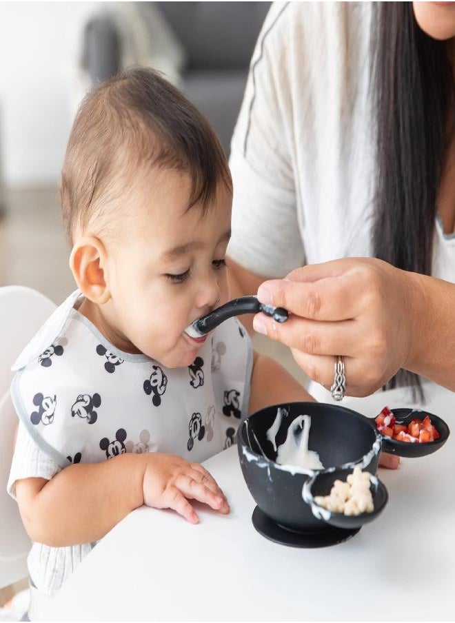 BUMKiNs - Bumkins Baby Bowls, Disney Mickey Mouse Silicone Baby Feeding Set, Suction Bowls for Baby and Toddler with Spoon, First Feeding Set, Platinum Silicone Bowl for Babies 4 Months - Image 1
