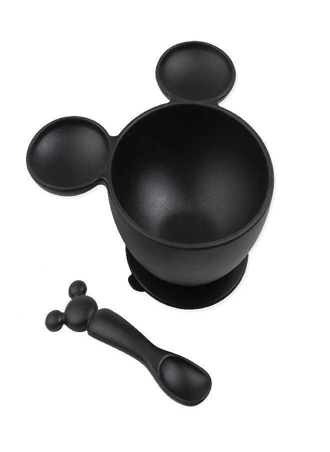 BUMKiNs - Bumkins Baby Bowls, Disney Mickey Mouse Silicone Baby Feeding Set, Suction Bowls for Baby and Toddler with Spoon, First Feeding Set, Platinum Silicone Bowl for Babies 4 Months - Image 1