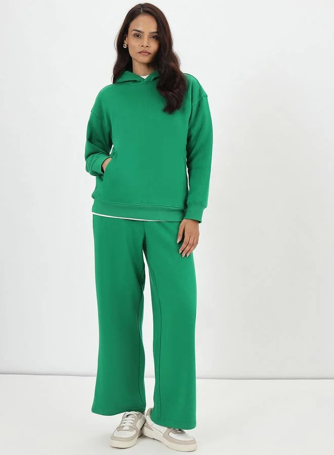 Femmella Bright Green Fleece Relaxed Fit Hoodie