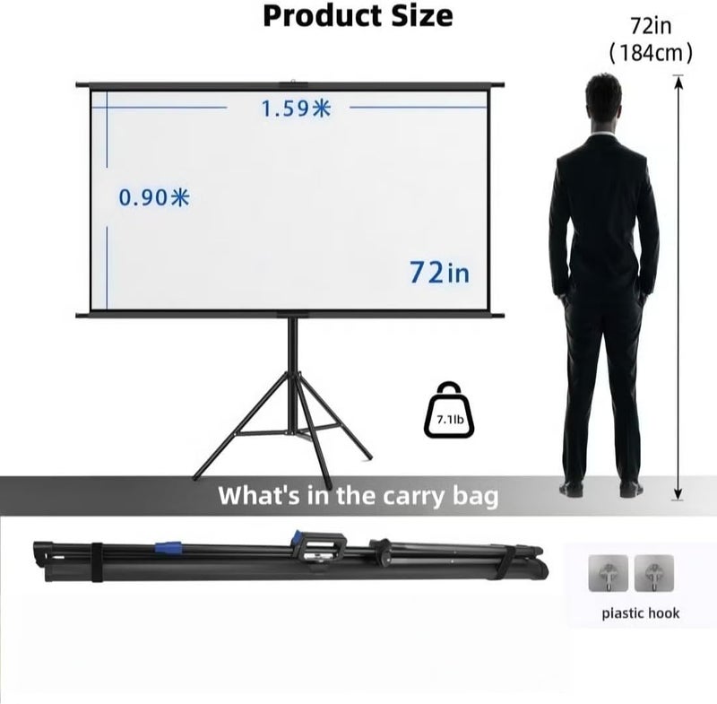 إف إتش شاشة عرض محمولة FH Flash Hawk 2-in-1 بحجم 72 بوصة ونسبة 16:9 مع حامل ثلاثي القوائم وحقيبة حمل للاستخدام الداخلي والخارجي في المسرح المنزلي والسينما في الفناء الخلفي والسفر - Image 2