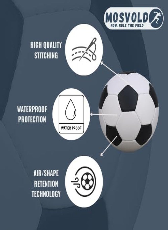 MOSVOLD Size 5 Football - Durable Rubberised Leather 3Ply Soccer Ball for Adults & Kids | Official Match & Training Ball for Outdoor & Indoor Play (Without Pump) - Image 3