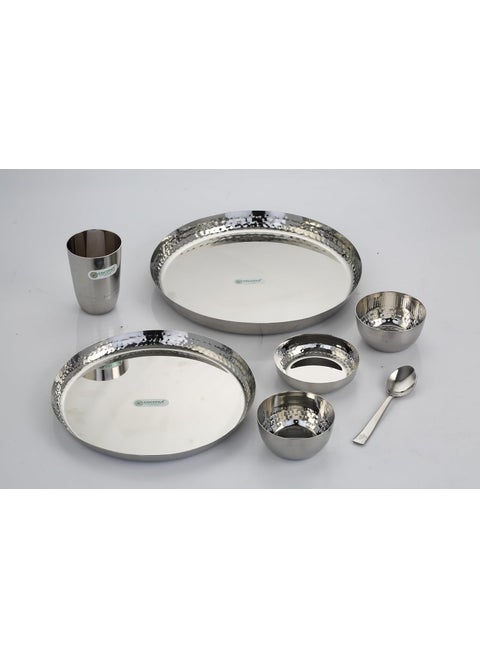 Coconut Felix Stainless Steel Dinner Set with Side Hammered for Multipurpose Usage Lunch | Dinner | Kitchen Set for Home | Resturants (7)