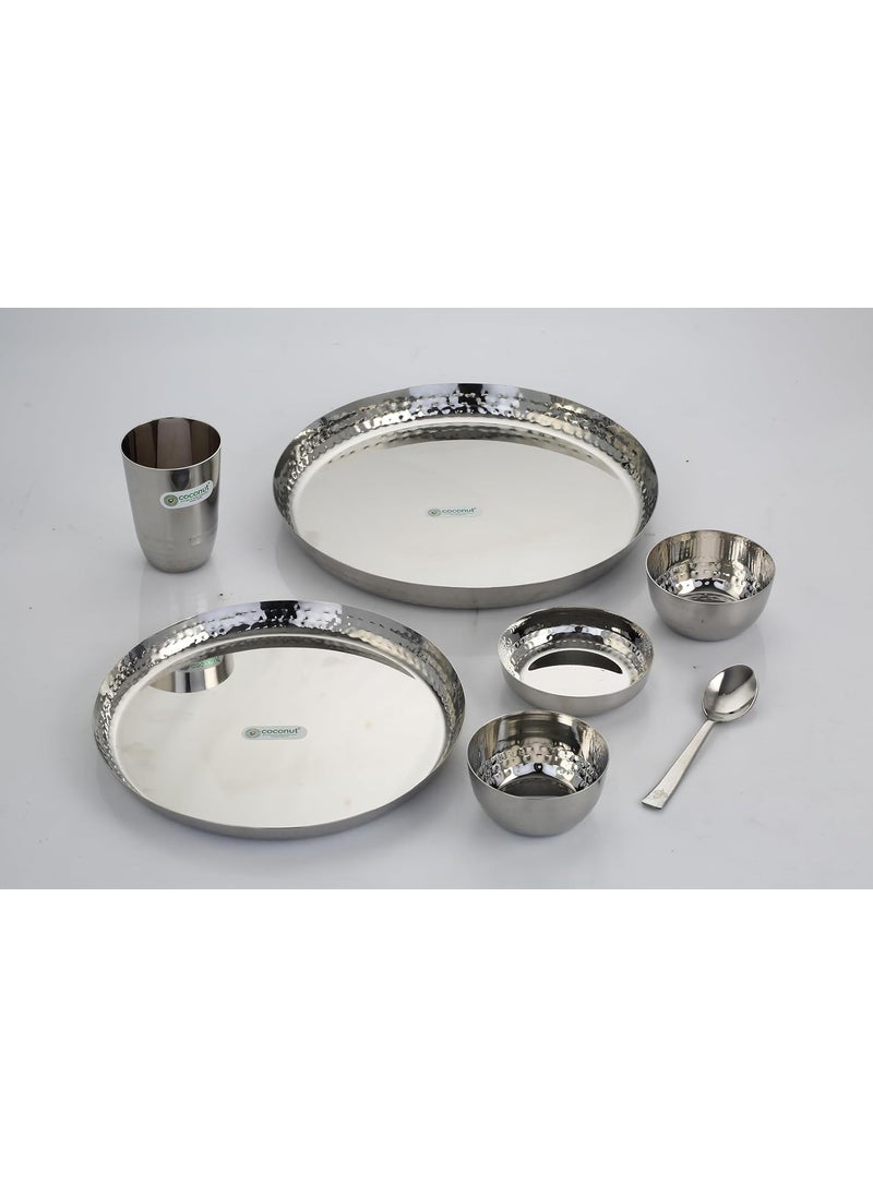 Coconut Coconut Felix Stainless Steel Dinner Set with Side Hammered for Multipurpose Usage Lunch | Dinner | Kitchen Set for Home | Resturants (7) 