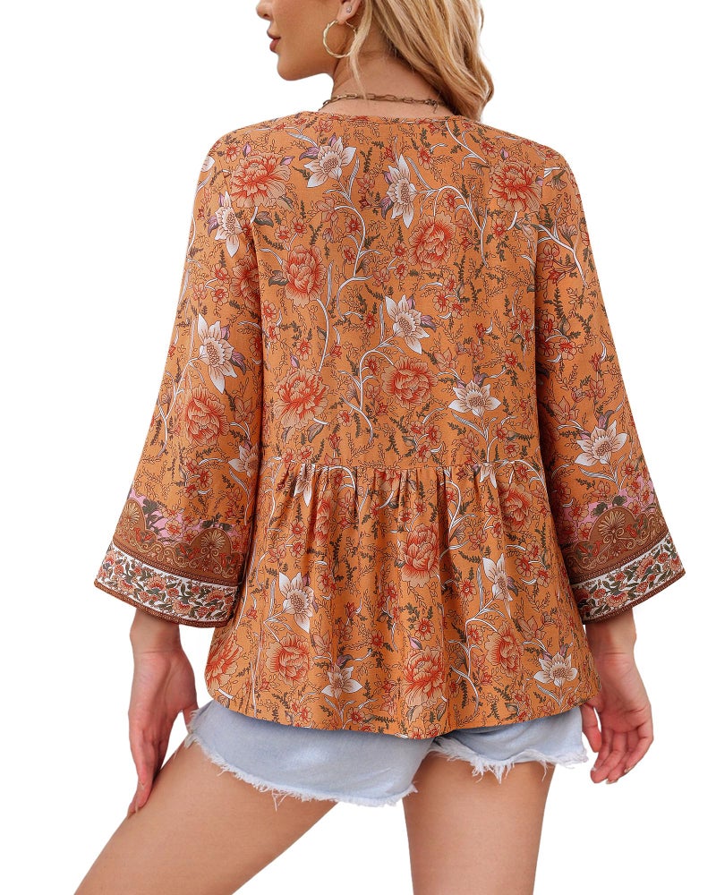 Unixseque Fall Tops for Women 2025: 3/4 Sleeve Dressy Shirts Summer V Neck Paisley Print - Casual Tops for Women - Ladies Tops and Blouses Beach Wear Flowy Boho Peasant Trendy Fall - Image 3