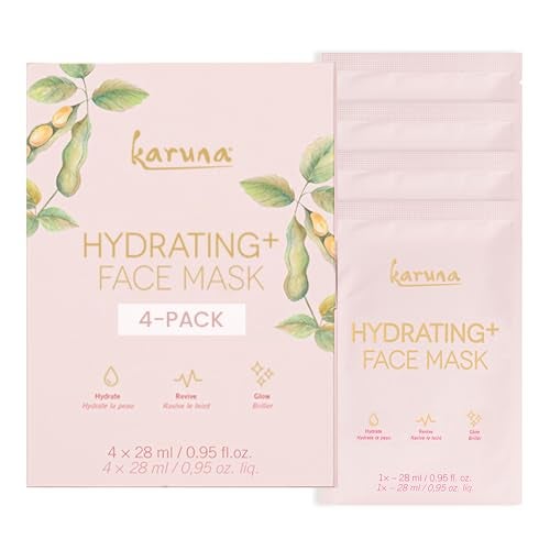 Karuna Hydrating+ Sheet Masks 4-Pack | Deep Moisturizing K-Beauty Face Masks with Hyaluronic Acid & Peptides | For Dry, Aging Skin | Vegan & Cruelty-Free - Image 1