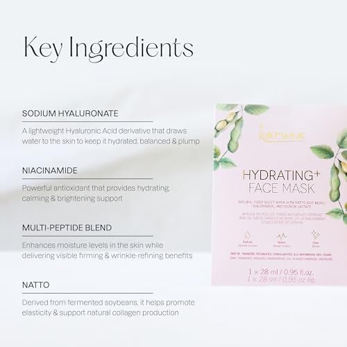 Karuna Hydrating+ Sheet Masks 4-Pack | Deep Moisturizing K-Beauty Face Masks with Hyaluronic Acid & Peptides | For Dry, Aging Skin | Vegan & Cruelty-Free - Image 3
