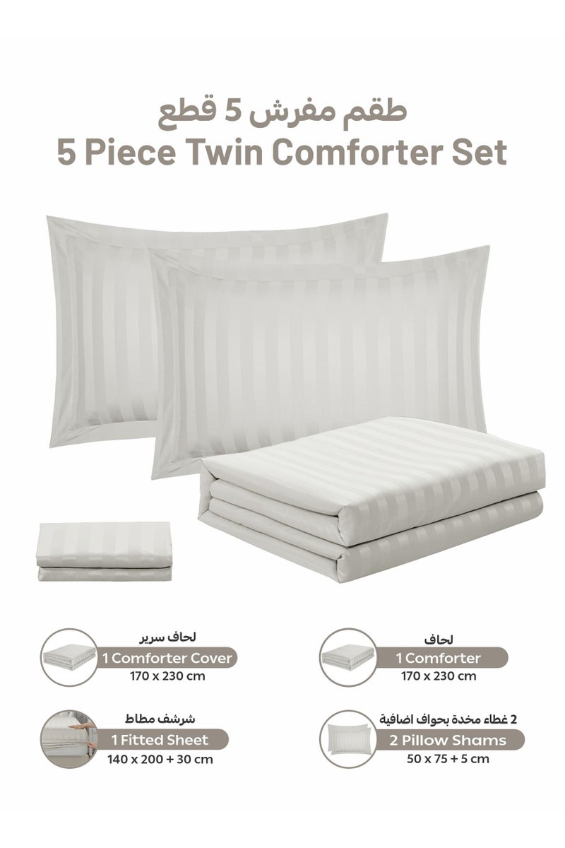 Donetella Striped Comforter Set, Single Size Fits 140x200cm, 5-Piece Hotel Bedding with 350 GSM Filling – Comforter, Comforter Cover, Fitted Sheet, Pillowshams. - Image 4