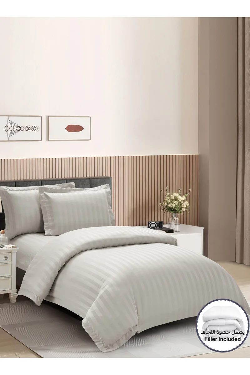 Donetella Striped Comforter Set, Single Size (170x230 cm), 5-Piece Hotel Bedding with 350 GSM Filling – Comforter, Comforter Cover, Fitted Sheet, Pillowshams.