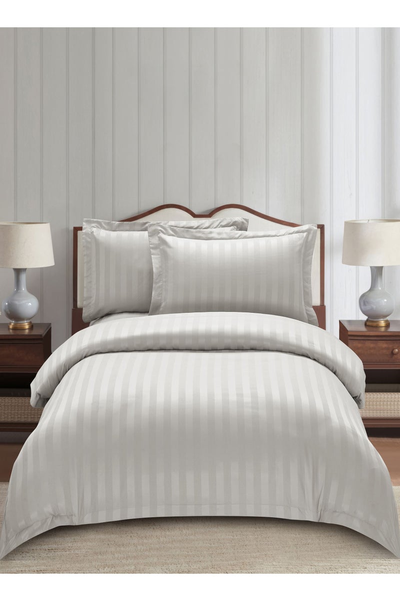 Donetella Striped Comforter Set, Single Size Fits 140x200cm, 5-Piece Hotel Bedding with 350 GSM Filling – Comforter, Comforter Cover, Fitted Sheet, Pillowshams. - Image 1