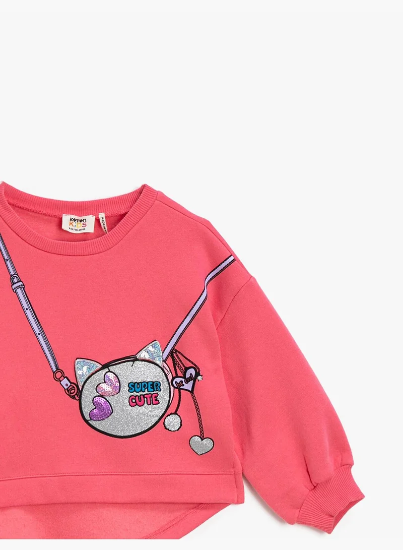 KOTON Silvery Printed Crew Neck Long Sleeve Sweatshirt