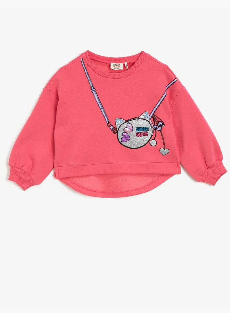 KOTON Silvery Printed Crew Neck Long Sleeve Sweatshirt