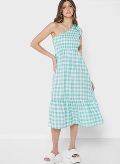 Checked One Shoulder Dress