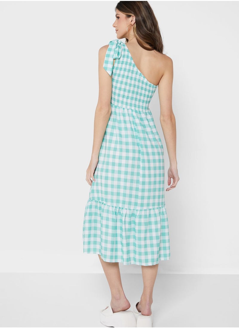 Ginger - Checked One Shoulder Dress - Image 1