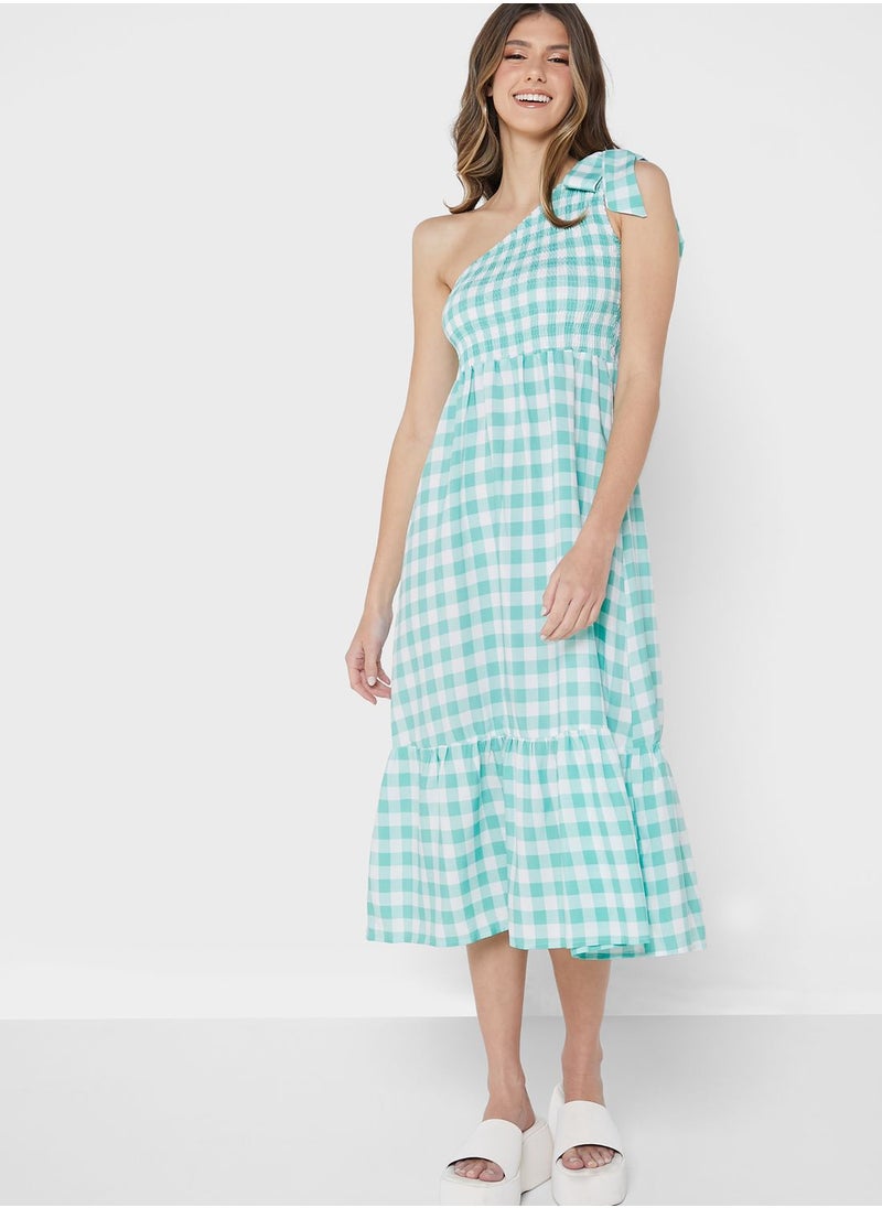 Ginger - Checked One Shoulder Dress - Image 1