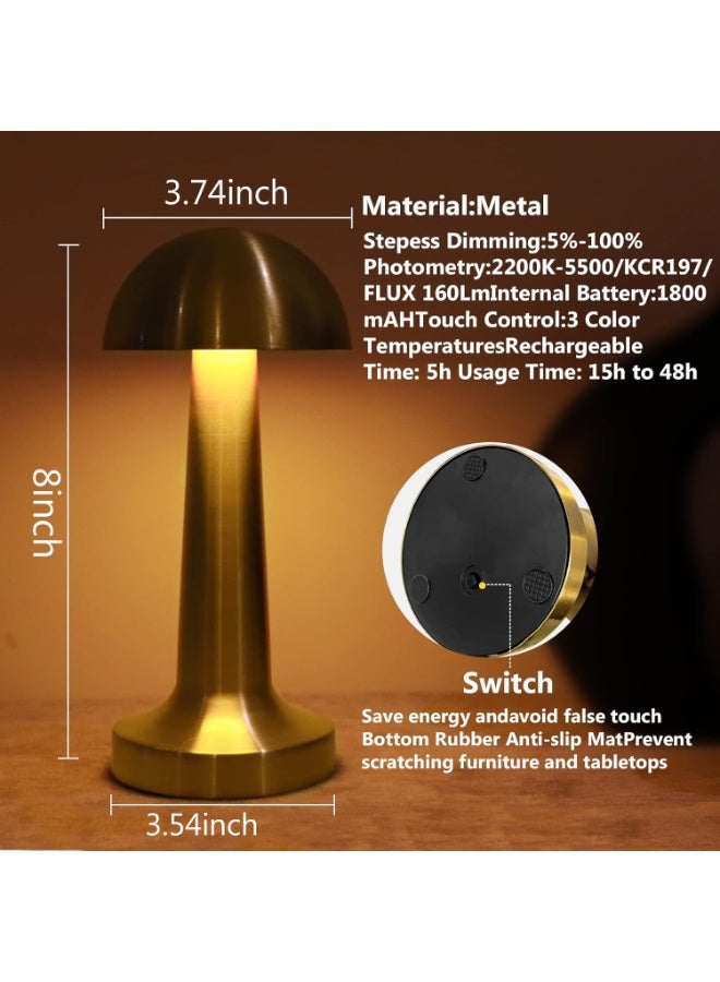Portable Wireless Mushroom Lamp with Dimmable LED Touch Control 1800mAh Rechargeable Battery Night Light for Kids Room Bedside Table Gold - Image 4