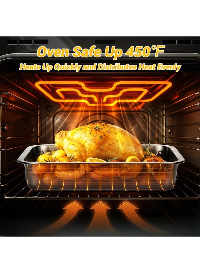 Stainless steel baking tray - heavy-duty turkey baking tray with grill and handle, suitable for ovens, high edge easy to clean chicken, vegetable, wide noodle induction baking tray - Image 3