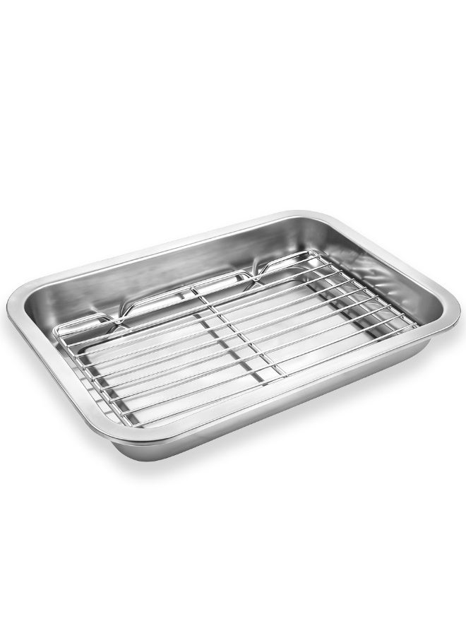 Stainless steel baking tray - heavy-duty turkey baking tray with grill and handle, suitable for ovens, high edge easy to clean chicken, vegetable, wide noodle induction baking tray - Image 1