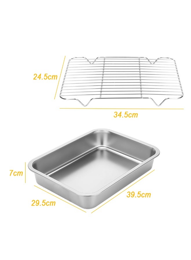 Stainless steel baking tray - heavy-duty turkey baking tray with grill and handle, suitable for ovens, high edge easy to clean chicken, vegetable, wide noodle induction baking tray - Image 2