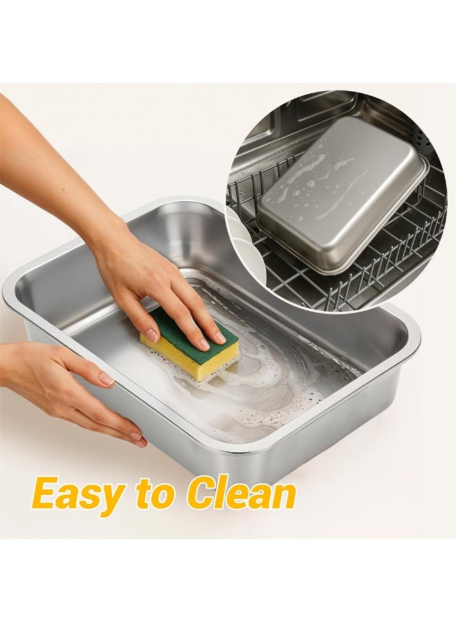 Stainless steel baking tray - heavy-duty turkey baking tray with grill and handle, suitable for ovens, high edge easy to clean chicken, vegetable, wide noodle induction baking tray - Image 5