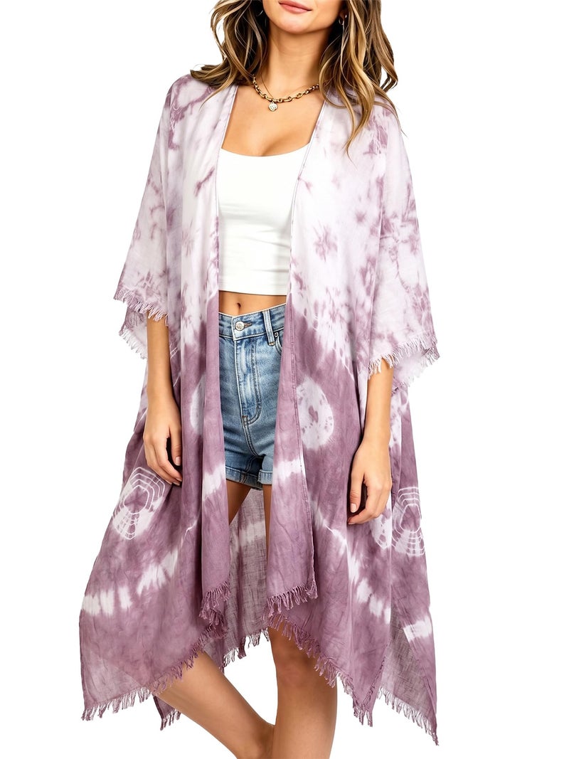 Moss Rose Women's Beach Cover up Swimsuit Kimono Cardigan with Bohemian Floral Print - Image 2