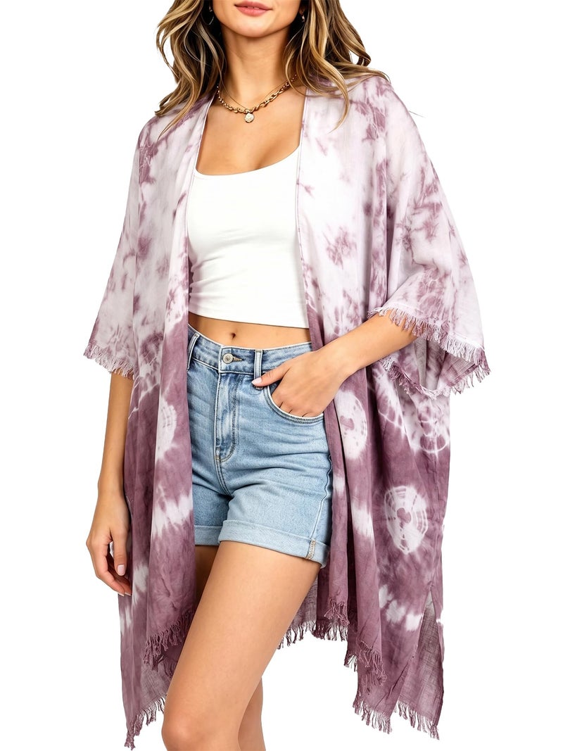 Moss Rose Women's Beach Cover up Swimsuit Kimono Cardigan with Bohemian Floral Print - Image 1