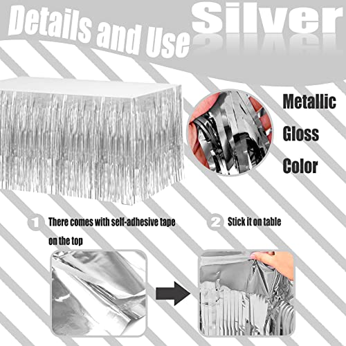 Clayghsen 4 Pack 29x108 Inch Metallic Foil Fringe Tinsel Table Skirts for Rectangle Tables Streamer Curtains Backdrop for Wedding, Birthday, Parade Floats, Christmas, Halloween Party Decoration(Silver) - Image 3