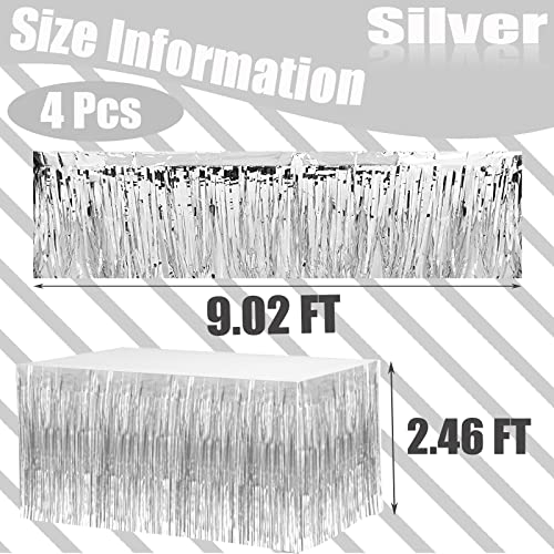 Clayghsen 4 Pack 29x108 Inch Metallic Foil Fringe Tinsel Table Skirts for Rectangle Tables Streamer Curtains Backdrop for Wedding, Birthday, Parade Floats, Christmas, Halloween Party Decoration(Silver) - Image 2