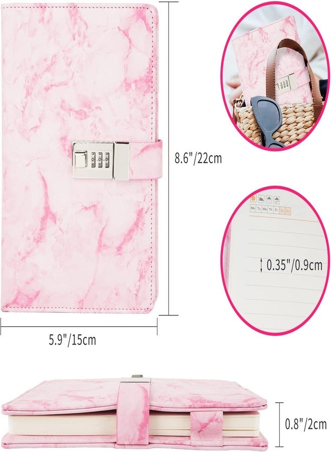 XAMILE Marble Diary Journal With Locks For Girls And Women Secret Diaries Journal With Code Lock A5 Marble Notebooks With Combination Lock Pu Leather Cover Diary For Teen Girl (Pink),192 Pages - Image 2