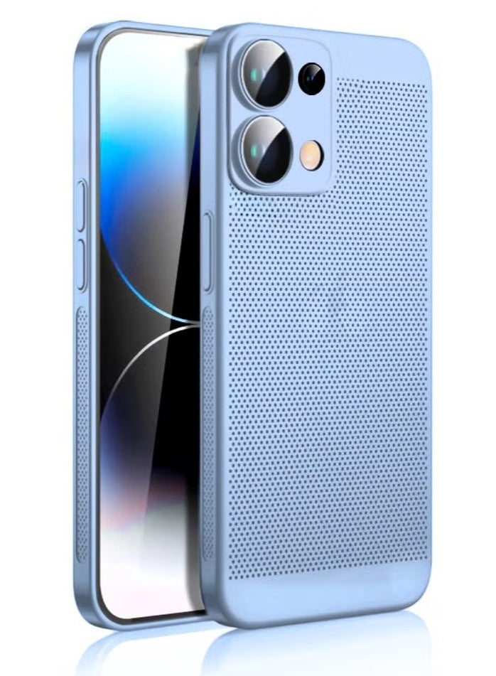 Heat Dissipation Case with Built in Camera Lens Protector Slim Fit Breathable Cooling Anti Fingerprint Hard PC Back Shockproof Cover For Oppo Reno 13 (Light Blue)