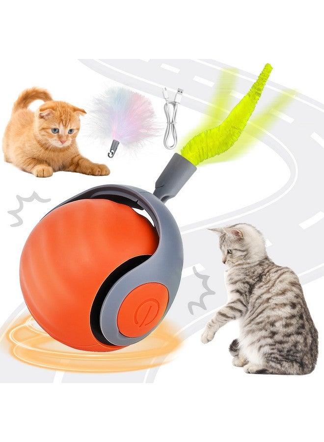 Rolling Cat Toy 3.0 Moving Smart Cat Toy, USB Rechargeable Interactive Ball for Indoor Cats, Automatic Rollie with Replacement Tail, Two Adjustment (Orange1) - Image 1