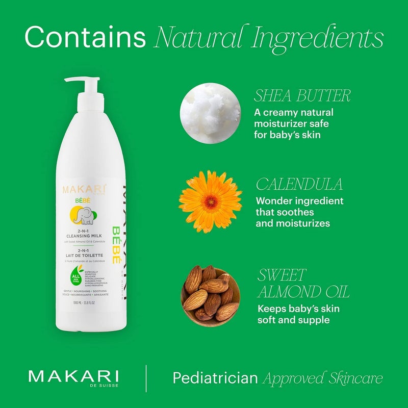 Makari Bebe Cleansing Milk 1000ml  Baby Body Wash and Dry Skin Softening Solution  Helps Soothe Irritation  Gentle on Infants 3 Months and Older  Recommended for Delicate and Sensitive Skin - Image 3