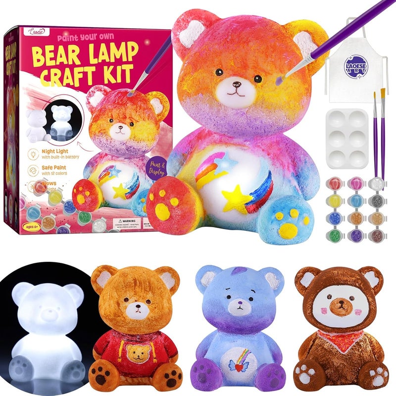 ONE TO FOUR Paint Your Own Bear Lamp Kit, DIY Kit Arts and Crafts for Kids 4-6, Creative Painting Kit, Bear Coloring Toys Birthday Gift for Girls and Boys Ages 3 4 5 6 7 8 9 10 11 12+ - Image 1
