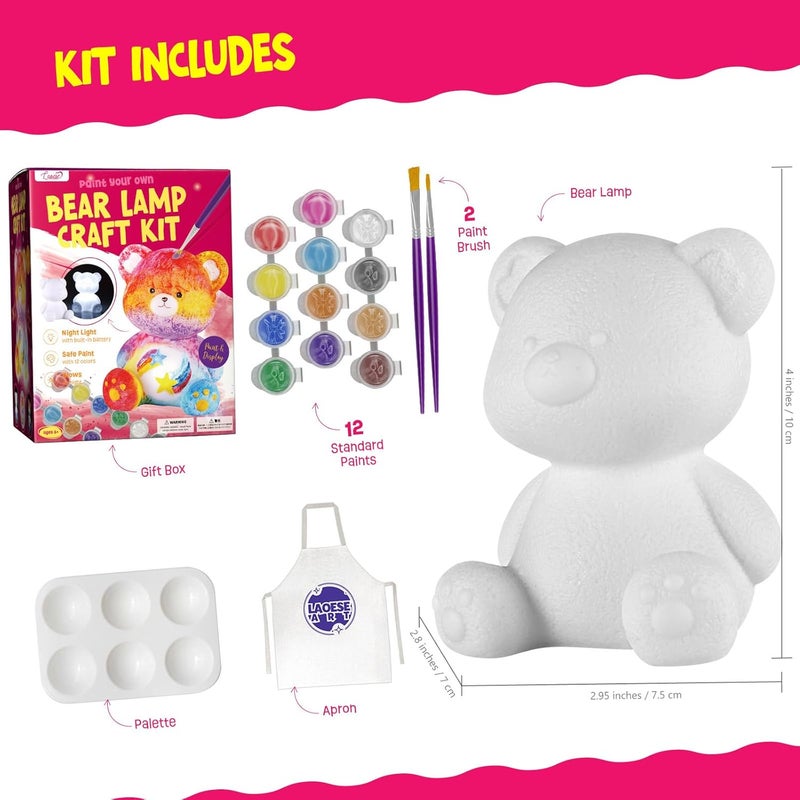 ONE TO FOUR Paint Your Own Bear Lamp Kit, DIY Kit Arts and Crafts for Kids 4-6, Creative Painting Kit, Bear Coloring Toys Birthday Gift for Girls and Boys Ages 3 4 5 6 7 8 9 10 11 12+ - Image 3
