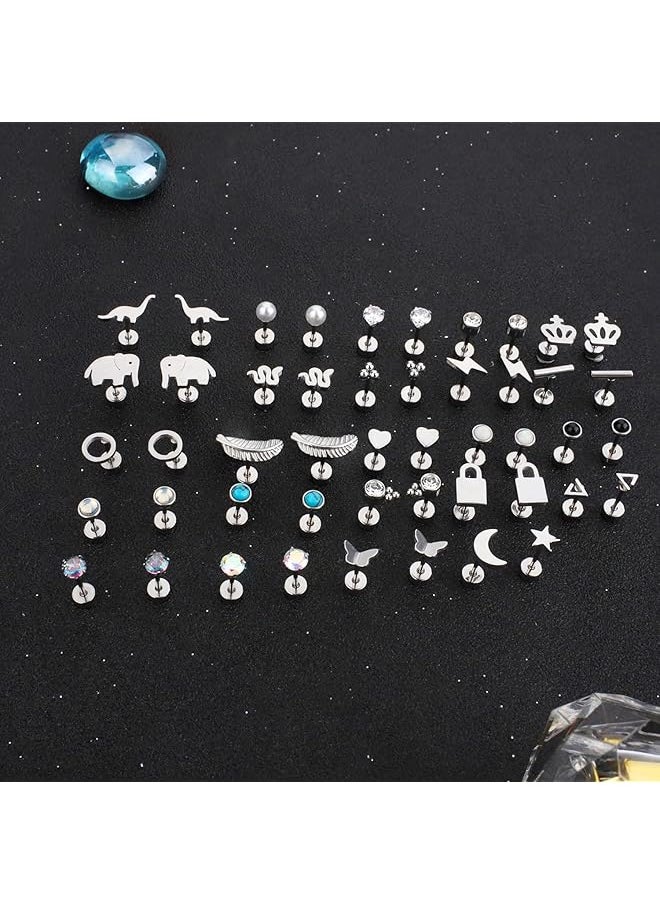 Besteel - Tiny Gold Flat Back Earrings Surgical Steel Stud Hoop Earrings Set Star Moon Snake Butterfly Chain Dangle Emerald Green Earrings Helix Piercing Jewelry 20G - Image 1