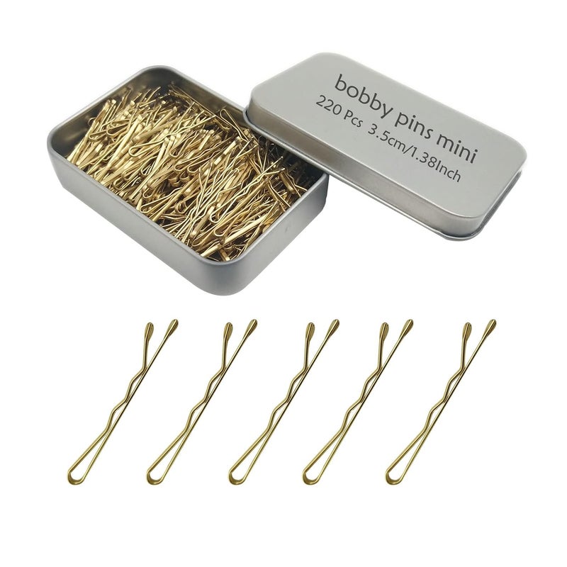 220 Count Mini Wavy 138 Inch Blonde Bobby Pins YINGFENG Small Gold Hair Clips with Storage Box for Updos Metal Hair Clips for Kids Girls and Women Suitable for All Hair Types