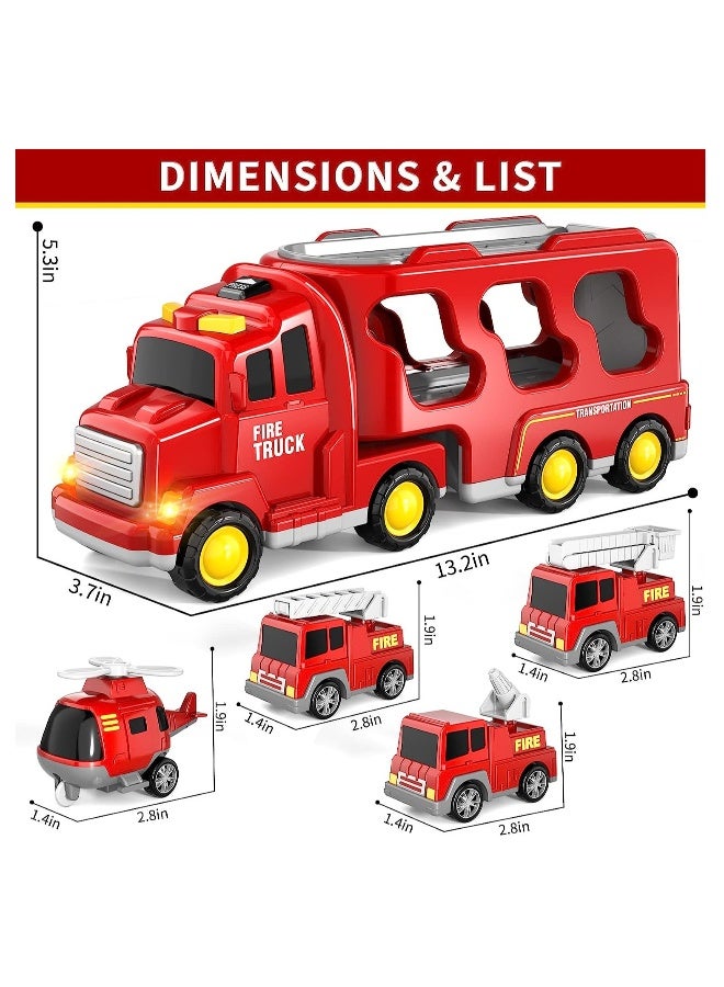 Fire Car Truck Set with Light and Sound, 5 in 1 Friction Power Emergency Vehicle Car Toy, Carrier Truck Toys Car Toys Set Gifts For Kids 3+ Years - Image 5