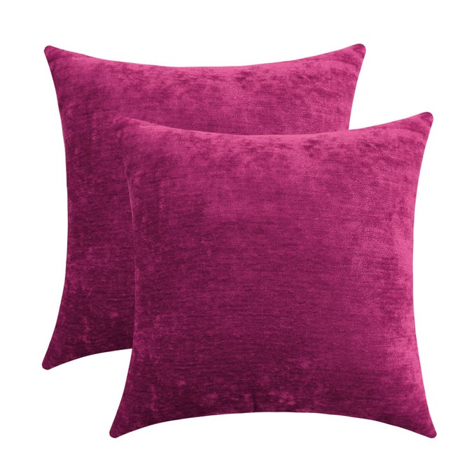 DECORATIVE FUSCHIA PINK THROW PILLOW COVERS RUSTIC FARMHOUSE SUPER SOFT SQUARE CHENILLE COMFY SOLID CUSHION COUCH CASES FOR SOFA BEDROOM CHAIR SET OF 2 18 X 18 INCHES