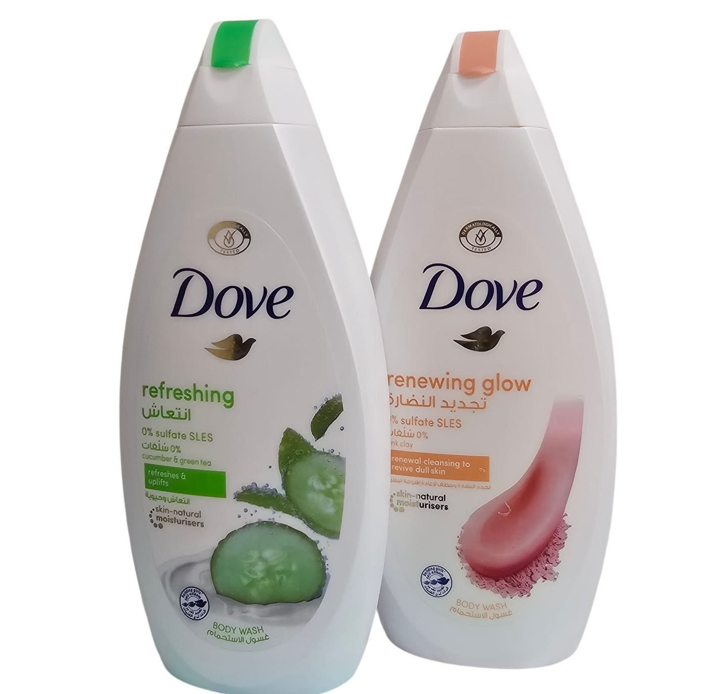 Dove 2 In 1 Body Wash Cucumber Refreshment And Skin Radiance Renewal With Pink Clay 500 500 ml