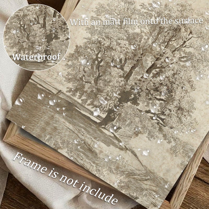 uniro محايدة النقش خمر رسم الأشجار رسم طباعة شجرة القماش الجدار الفن العتيقة ريفي ديكور المناظر الطبيعية ويلدرس الرسم الرسم اللوحة فن الديكور بلد/مزرعة لغرفة المعيش - Image 4