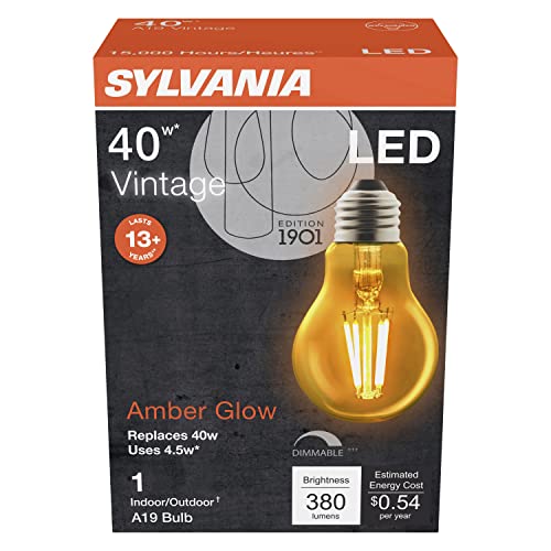 LEDVANCE SYLVANIA A19 LED Vintage Light Bulb, 40W Equivalent Efficient 4.5W, 13 Year, 380 Lumens, Dimmable, Amber Glow - 1 Pack (75347) - Image 3