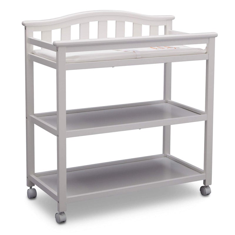 Delta CHILDREN Delta Children Bell Top Changing Table with Wheels and Changing Pad Greenguard Gold Certified White