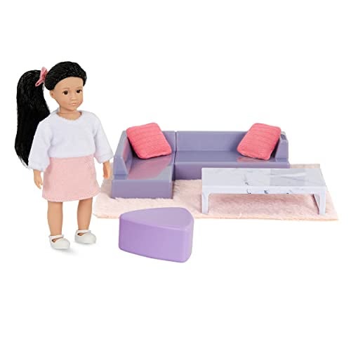 Lori Yunis Cozy Sofa Set Mini Doll Living Room Furniture 6Inch Doll Dollhouse Accessories Sofa Pouffe Table Rug Pillows Play Set for 3 Years - Image 1